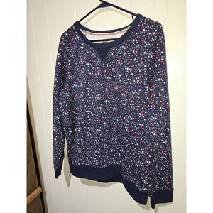 Lands End Womens Serious Sweatshirt Red White Blue Stars Patriotic USA L 14-16